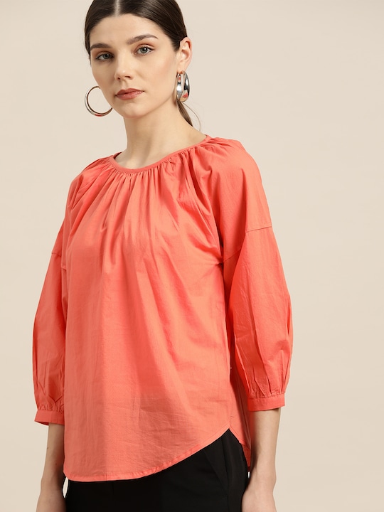 her by invictus Puff Sleeves Pure Cotton Regular Top