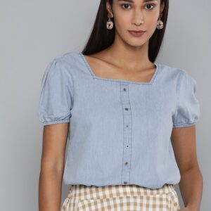 HERE&NOW Puff Sleeve Denim Regular Top