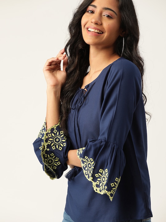 DressBerry Tie-Up Neck Bell Sleeve Top