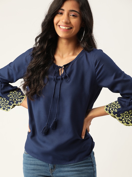 DressBerry Tie-Up Neck Bell Sleeve Top