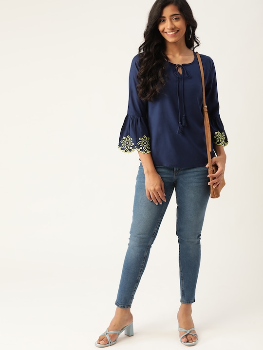 DressBerry Tie-Up Neck Bell Sleeve Top