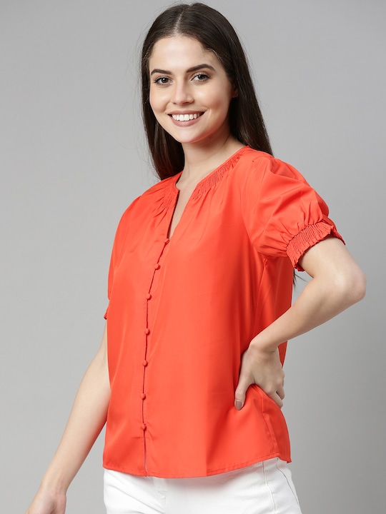 Mast & Harbour Puff Sleeve Smocked Regular Top