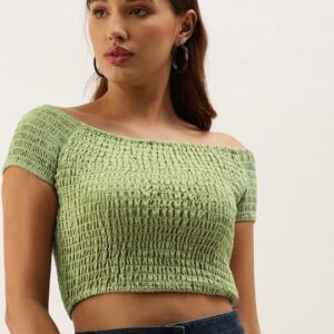 Moda Rapido Smocked Bardot Crop Top