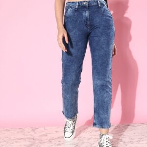 Roadster Women Straight Fit Mid-Rise Acid Wash Stretchable Jeans