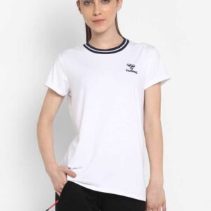 HUMMEL  Solid Women Round Neck White T-Shirt