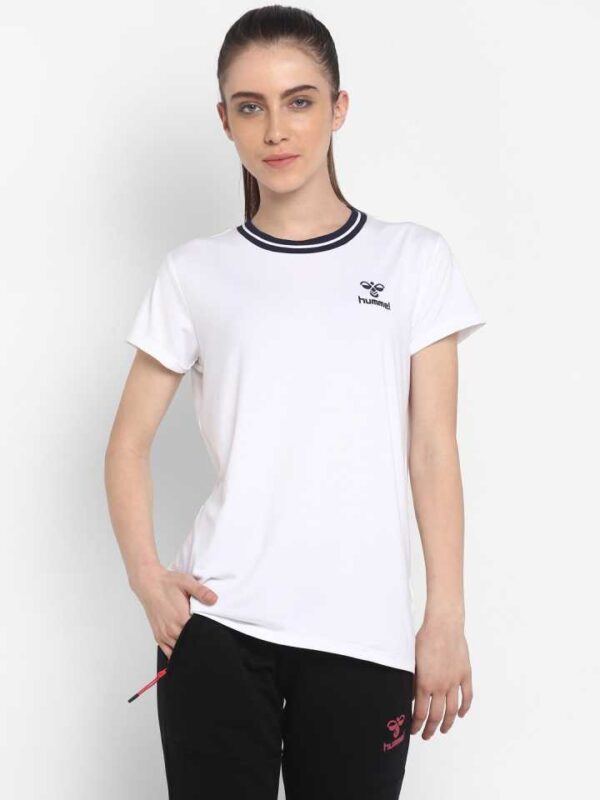 HUMMEL  Solid Women Round Neck White T-Shirt