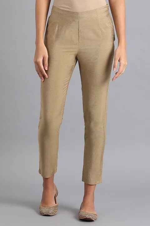 W  Women Gold Solid Slim Pant