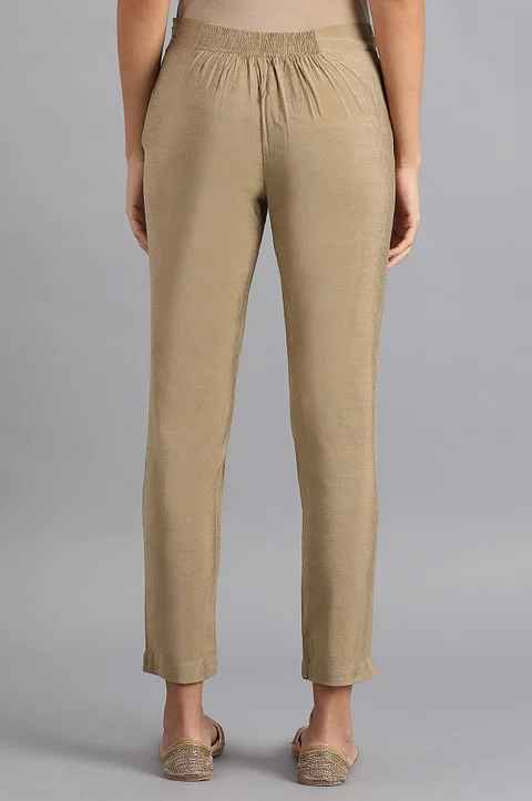 W  Women Gold Solid Slim Pant