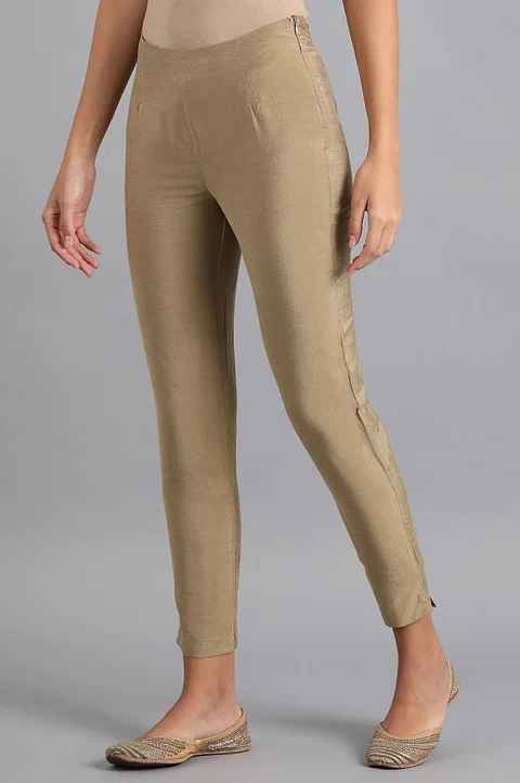 W  Women Gold Solid Slim Pant