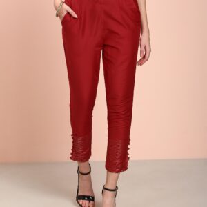 BIBA  Women Slim Fit Red Polycotton Trousers