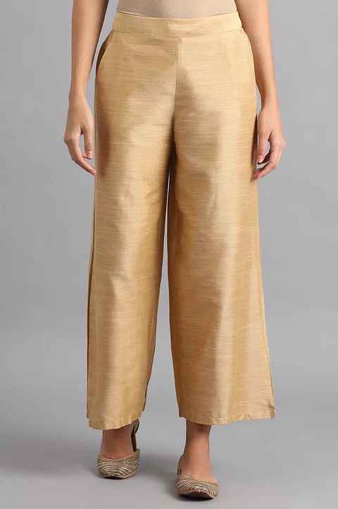 W Women Gold Parallel Plazo Pants