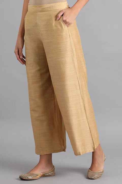 W Women Gold Parallel Plazo Pants