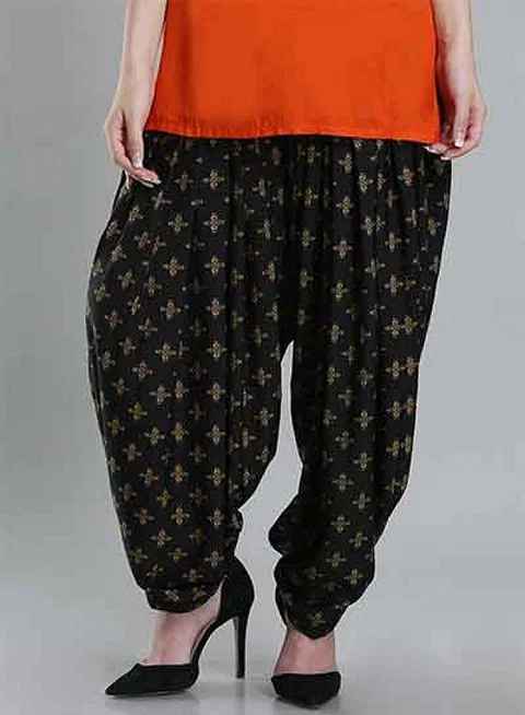 W Women Black Printed Dhoti Pants