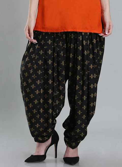 W Women Black Printed Dhoti Pants