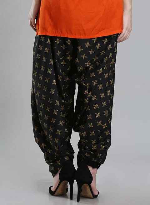 W Women Black Printed Dhoti Pants