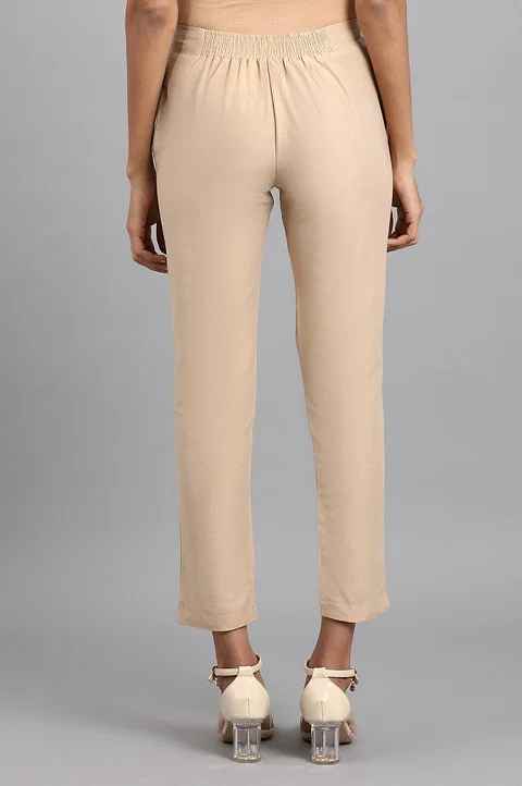 W Women Beige Solid Slim Pants