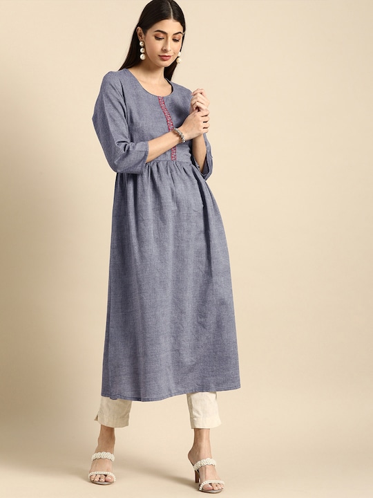 Anouk Women Thread Work A-Line Kurta