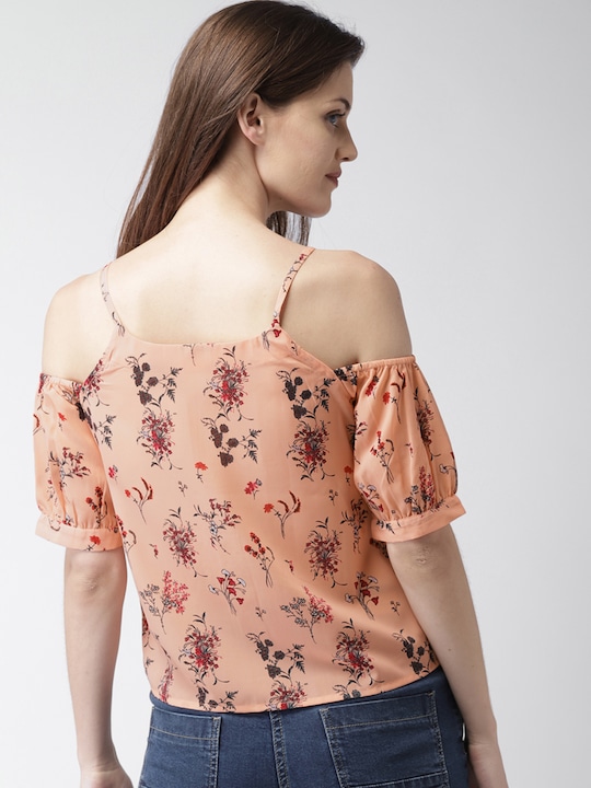 Mast & Harbour Floral Cold-Shoulder Shirt Style Top