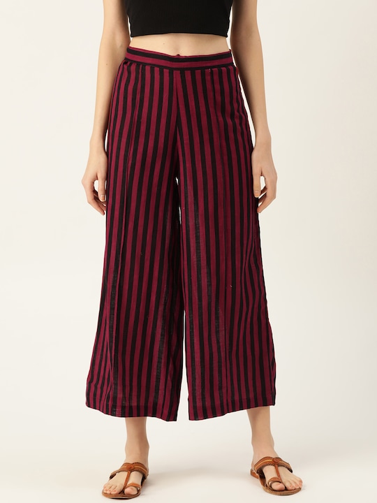 Sangria Women Striped Straight Cropped Palazzos