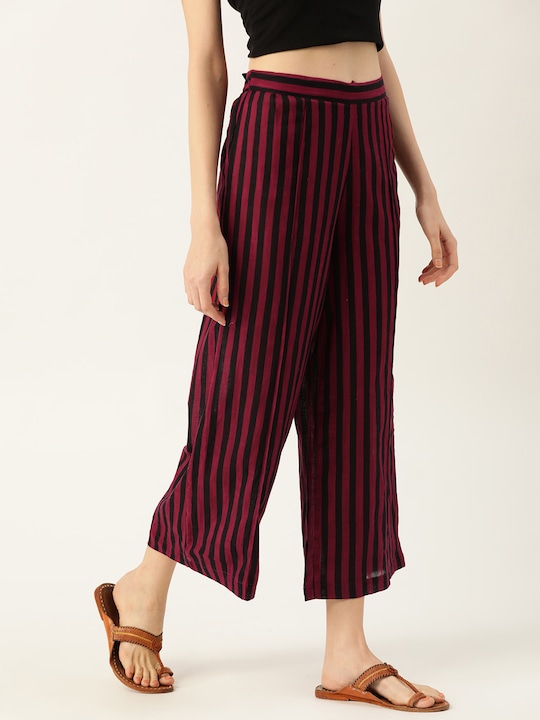 Sangria Women Striped Straight Cropped Palazzos