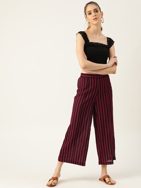 Sangria Women Striped Straight Cropped Palazzos