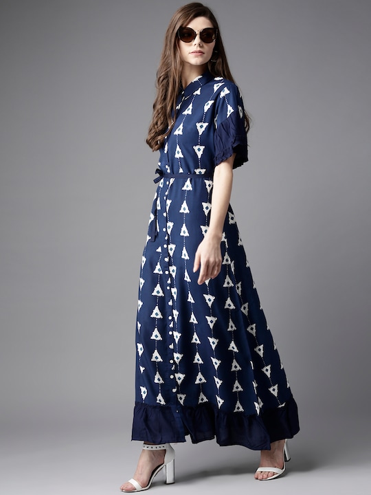 HERE&NOW Geometric Printed Maxi Shirt Dress