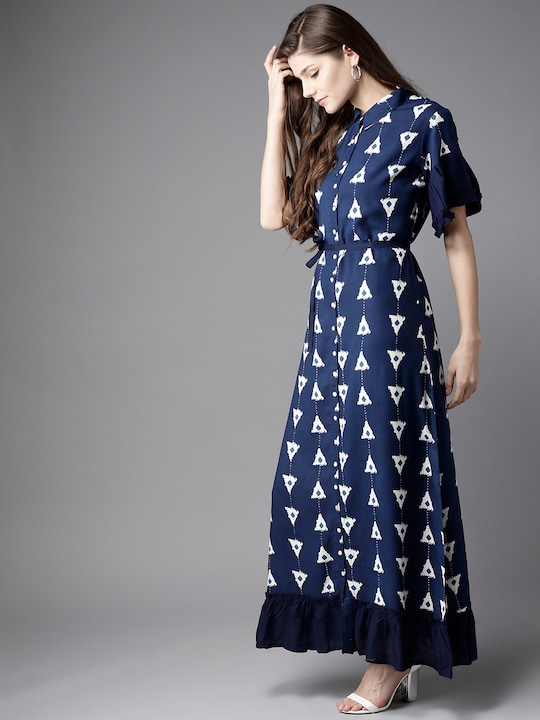 HERE&NOW Geometric Printed Maxi Shirt Dress