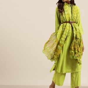 Sangria Women Solid Kurta with Palazzos & Bandhani Print Dupatta