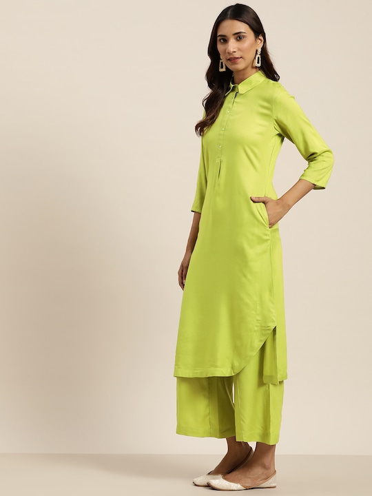 Sangria Women Solid Kurta with Palazzos & Bandhani Print Dupatta