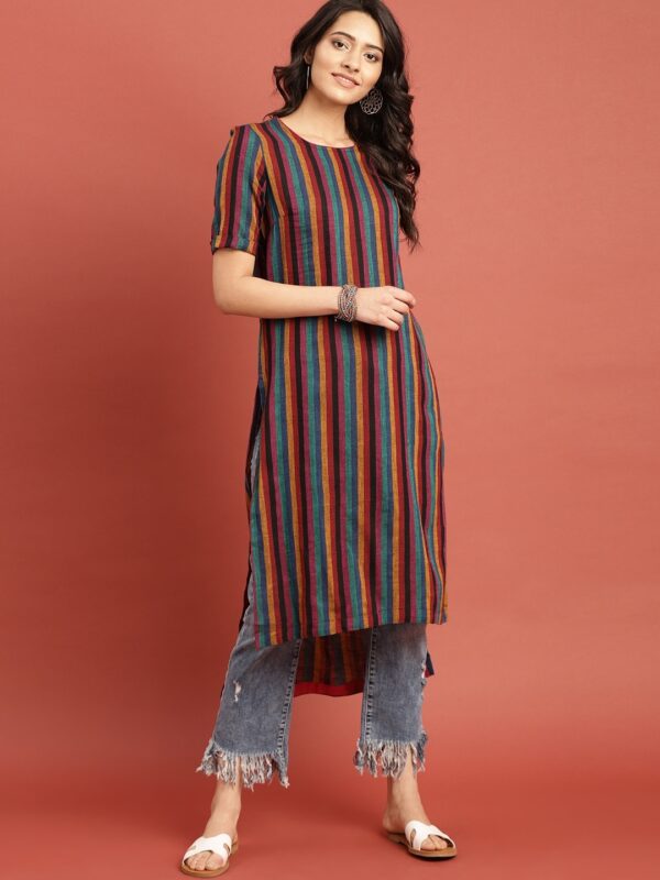 Taavi Women Striped Woven Legacy Straight Sustainable Kurta