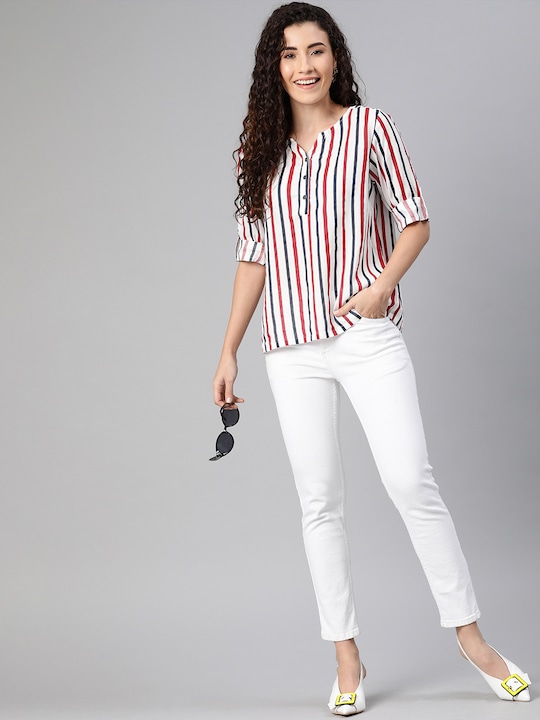 HERE&NOW Striped Shirt Style Top