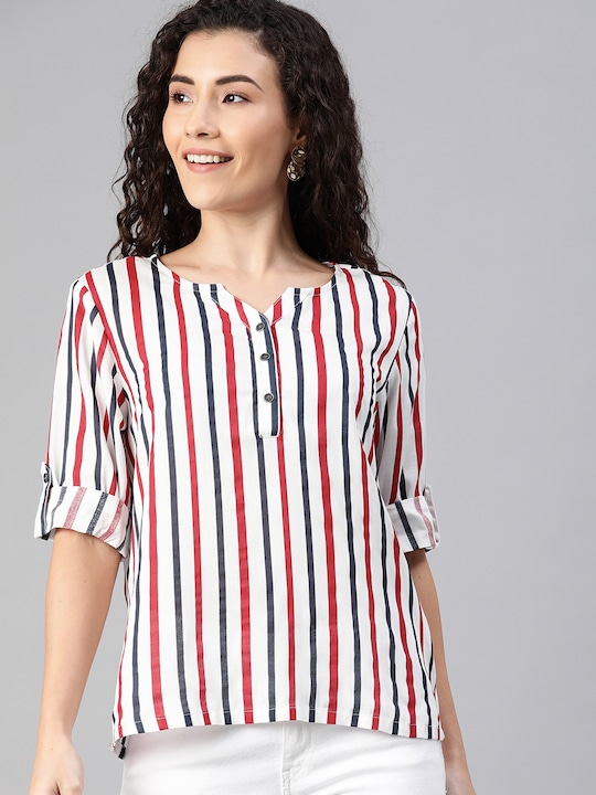 HERE&NOW Striped Shirt Style Top