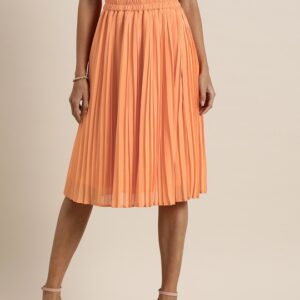 all about you Women Solid Accordion Pleated A-Line Skirt