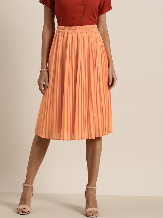 all about you Women Solid Accordion Pleated A-Line Skirt