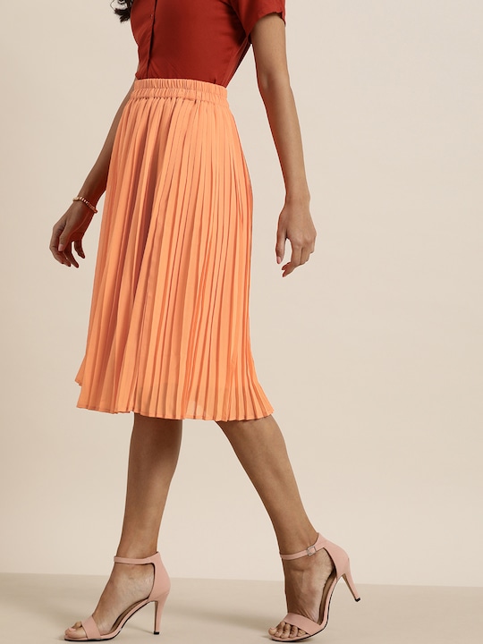 all about you Women Solid Accordion Pleated A-Line Skirt