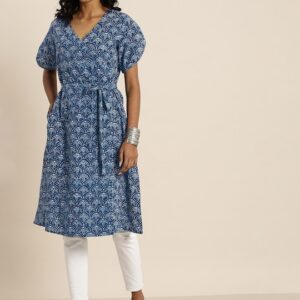 Taavi Women Pure Cotton Ethnic Motifs Print Angrakha A-Line Kurta