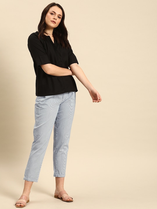 ether Women Striped Ankle Length Trousers