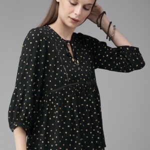 Roadster Women Printed Sustainable Top with Tie-up Neck