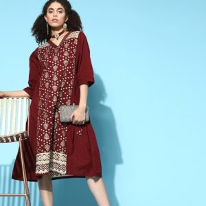 Anouk Pure Cotton Ethnic Motifs Print A-Line Midi Dress