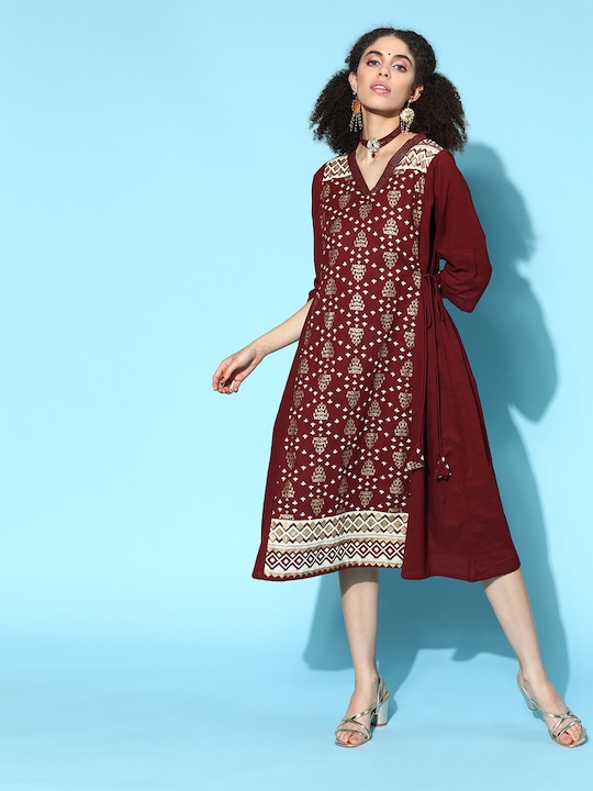 Anouk Pure Cotton Ethnic Motifs Print A-Line Midi Dress