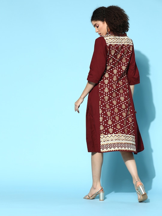 Anouk Pure Cotton Ethnic Motifs Print A-Line Midi Dress