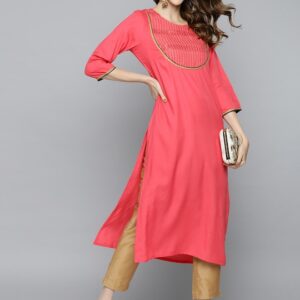 HERE&NOW Women Geometric Yoke Design Sequined Straight Kurta