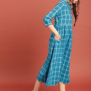 Taavi Women Checked South Cotton Kurta with Gathers