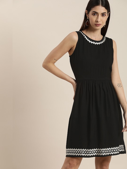 all about you Women Embroidered Detail Fit & Flare Dress