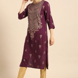 Anouk Women Golden Ethnic Motifs Printed Kurta