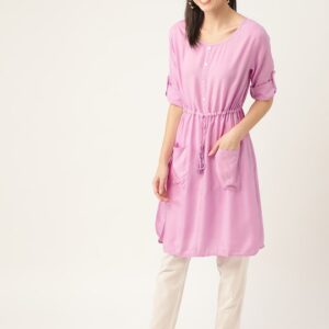 Anouk Women Solid Sustainable Gathered Pocket A-line Kurta