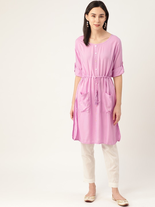 Anouk Women Solid Sustainable Gathered Pocket A-line Kurta