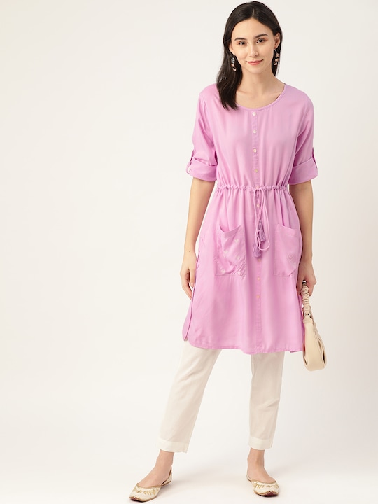 Anouk Women Solid Sustainable Gathered Pocket A-line Kurta