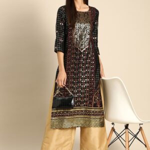 Anouk Women Golden Ethnic Motifs Printed Kurta