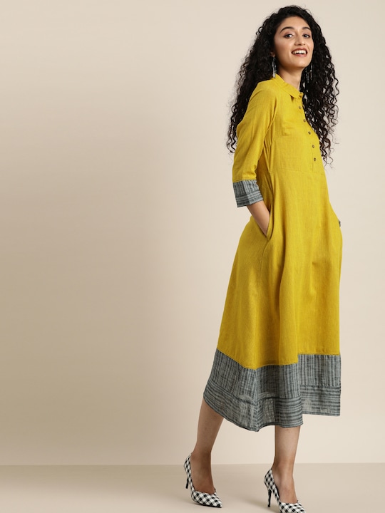 Taavi Women Woven Legacy A-Line Sustainable Dress with Pockets